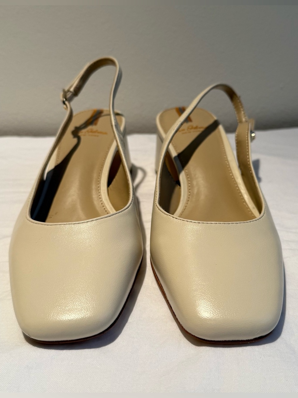 Sam Edelman Leather Cream Slingback Block Heels Sz 5.5 Ivory Square Toe Pumps - Picture 4 of 13
